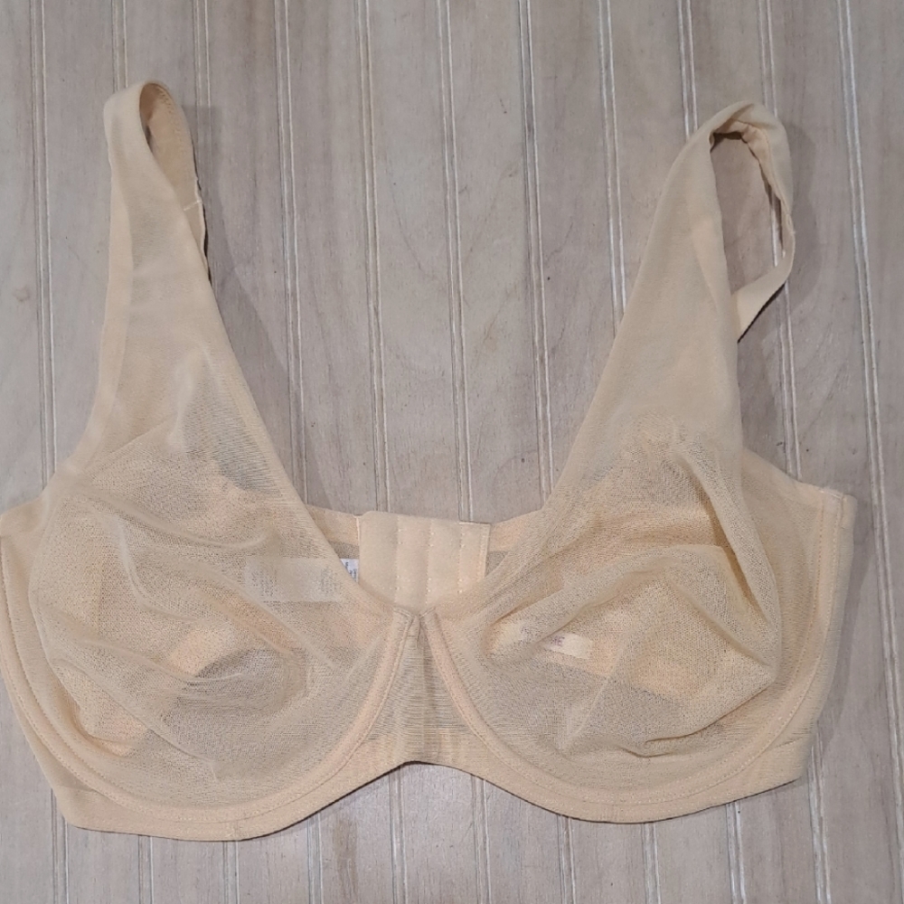 NWOT Adore Me Sheer Mesh Underwire Unlined Nude Beige Sexy Supportive Comfy Bra
